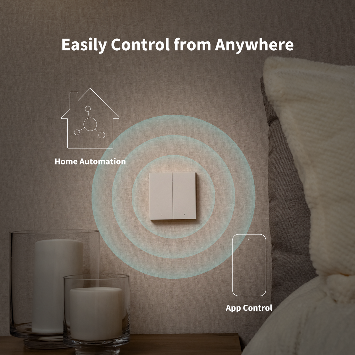 Smart Wall Switch H1 — No Neutral, Double Rocker, Gray