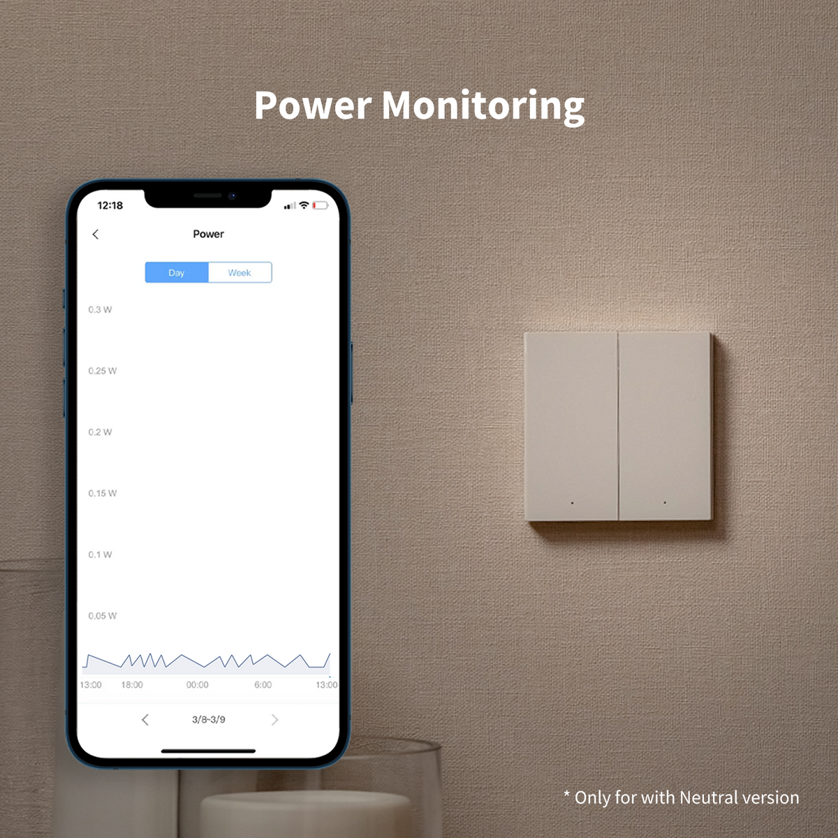 Smart Wall Switch H1 — No Neutral, Double Rocker, Gray